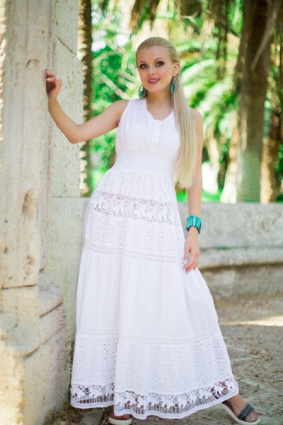 Белое длинное летнее платье хлопок кружево