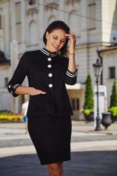 Черный женский деловой костюм-комплект жакет-юбка